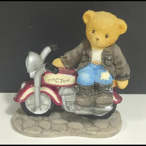 Cherished Teddies Rocky Figurine By Avon - 2004 Motorcycle #118322 Retired Mint
